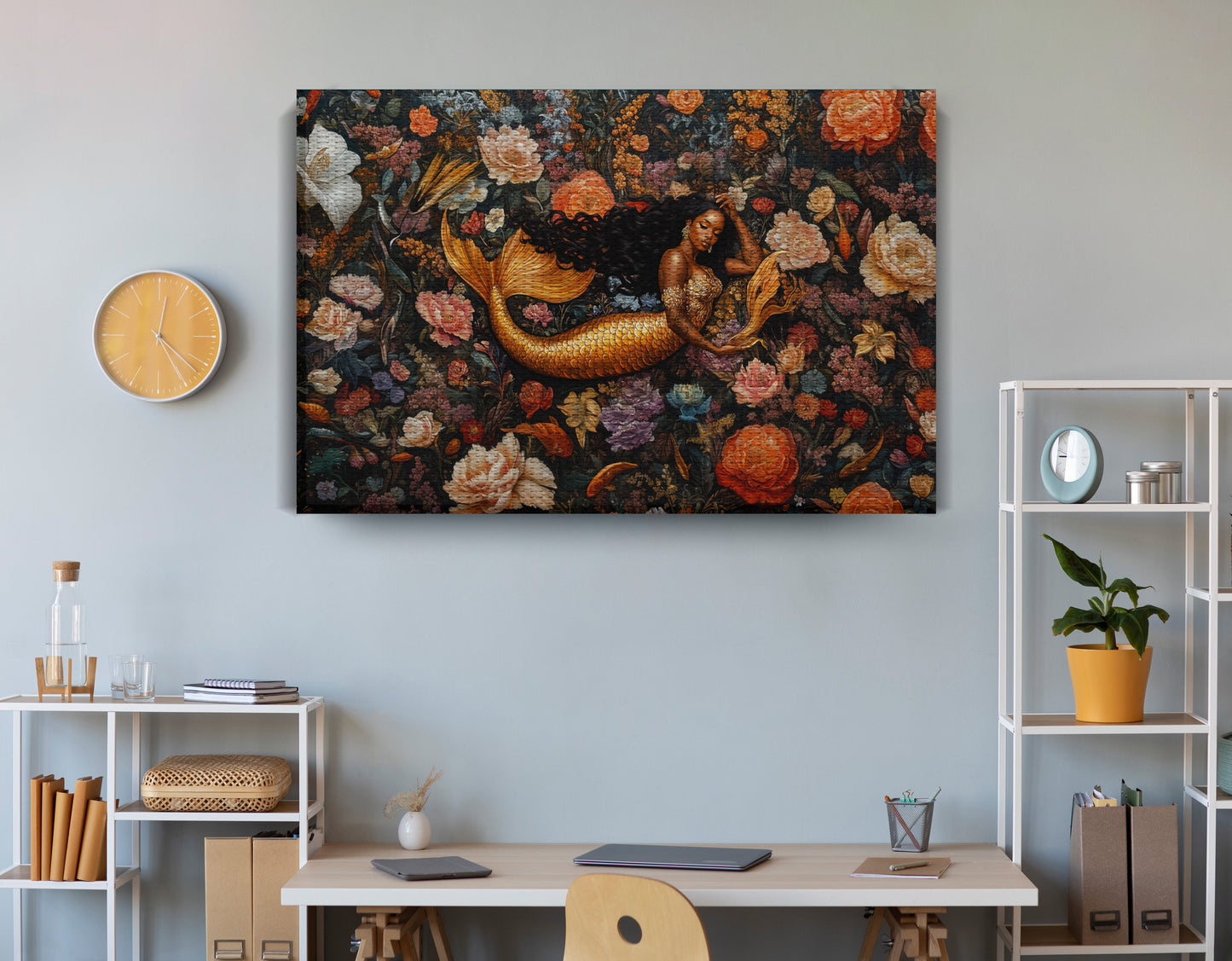 Black Mermaid Dark Floral African American canvas print view 18