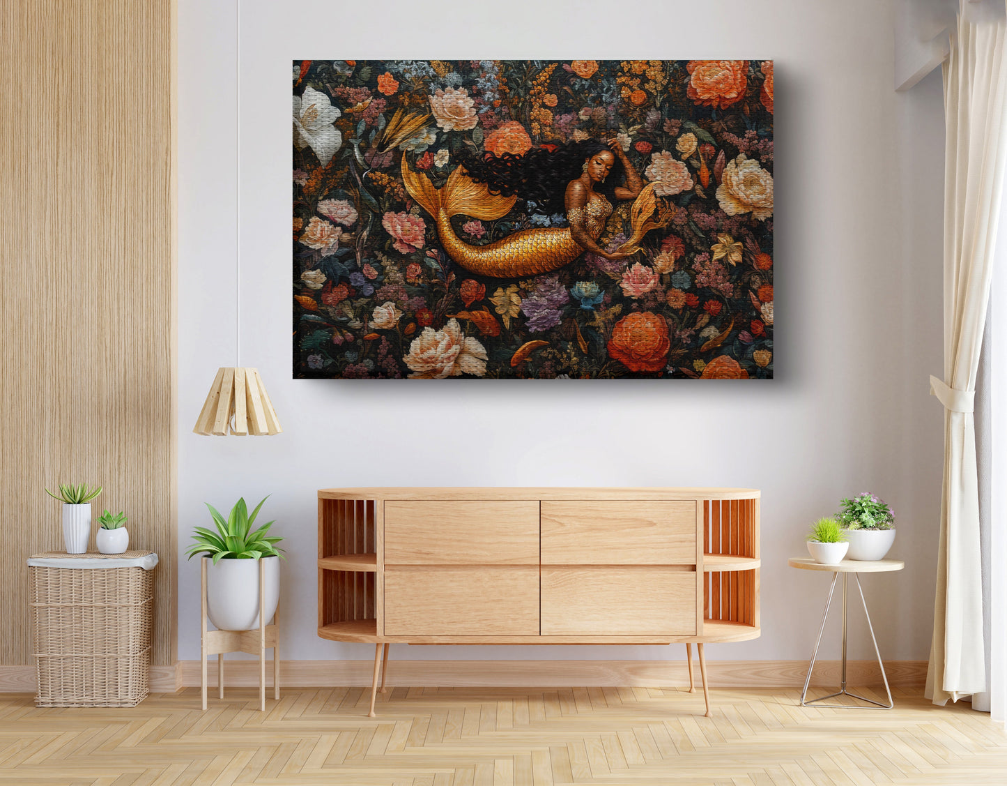Black Mermaid Dark Floral African American canvas print view 14