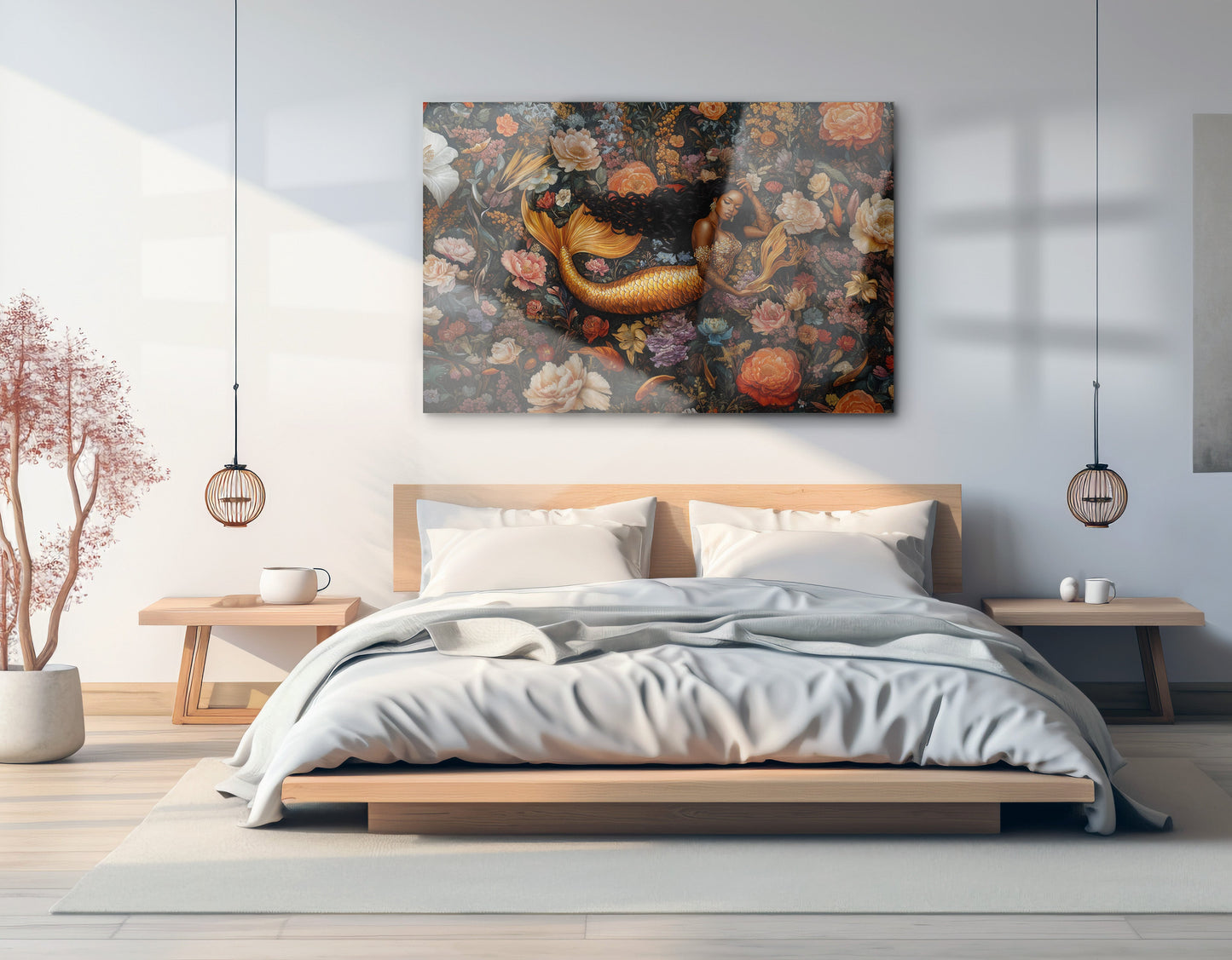 Black Mermaid Dark Floral African American canvas print view 21