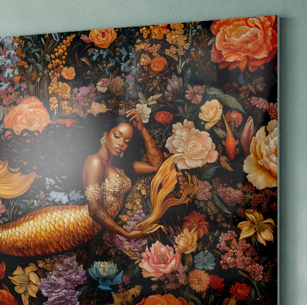 Black Mermaid Dark Floral African American canvas print view 22
