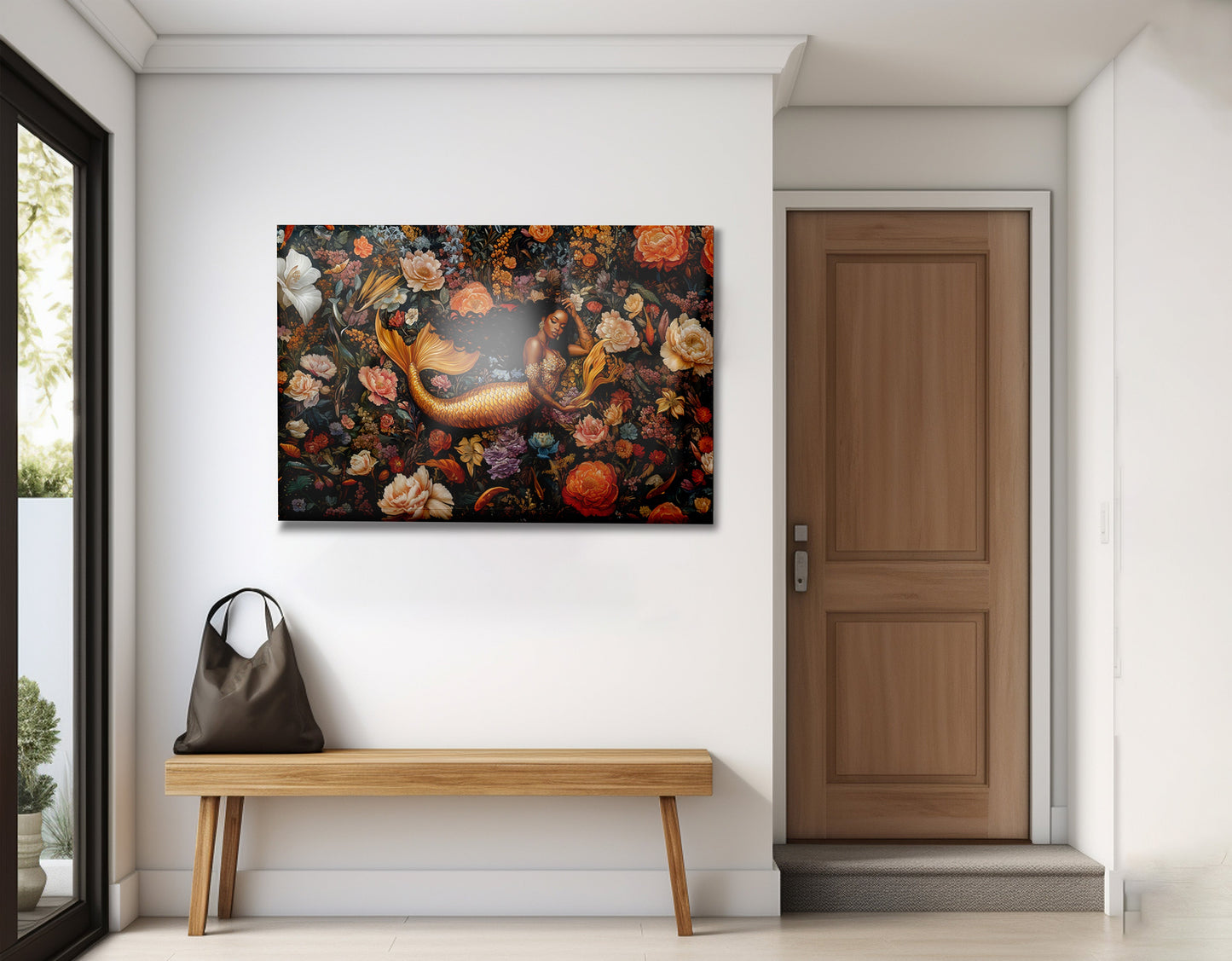 Black Mermaid Dark Floral African American canvas print view 23