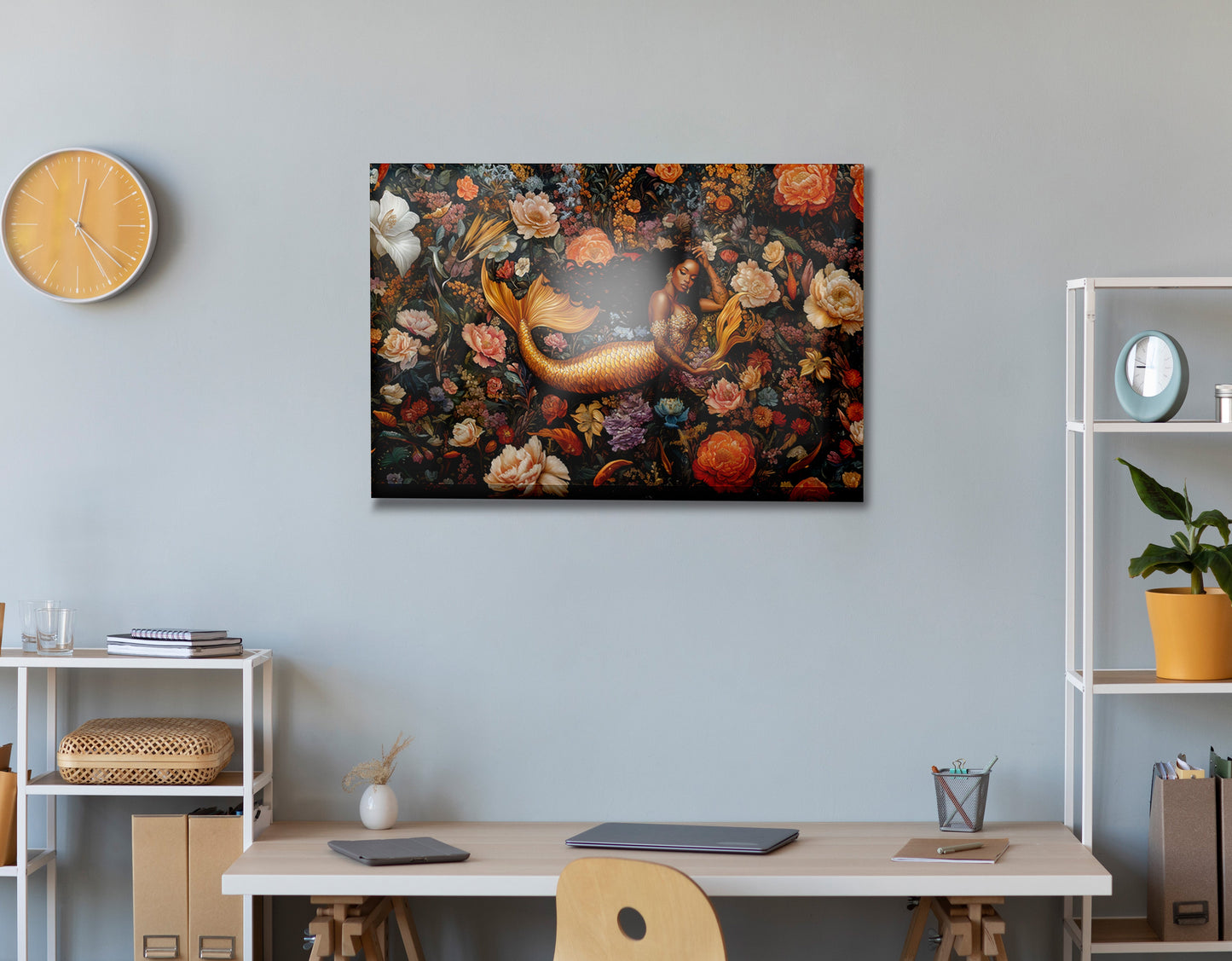 Black Mermaid Dark Floral African American canvas print view 24