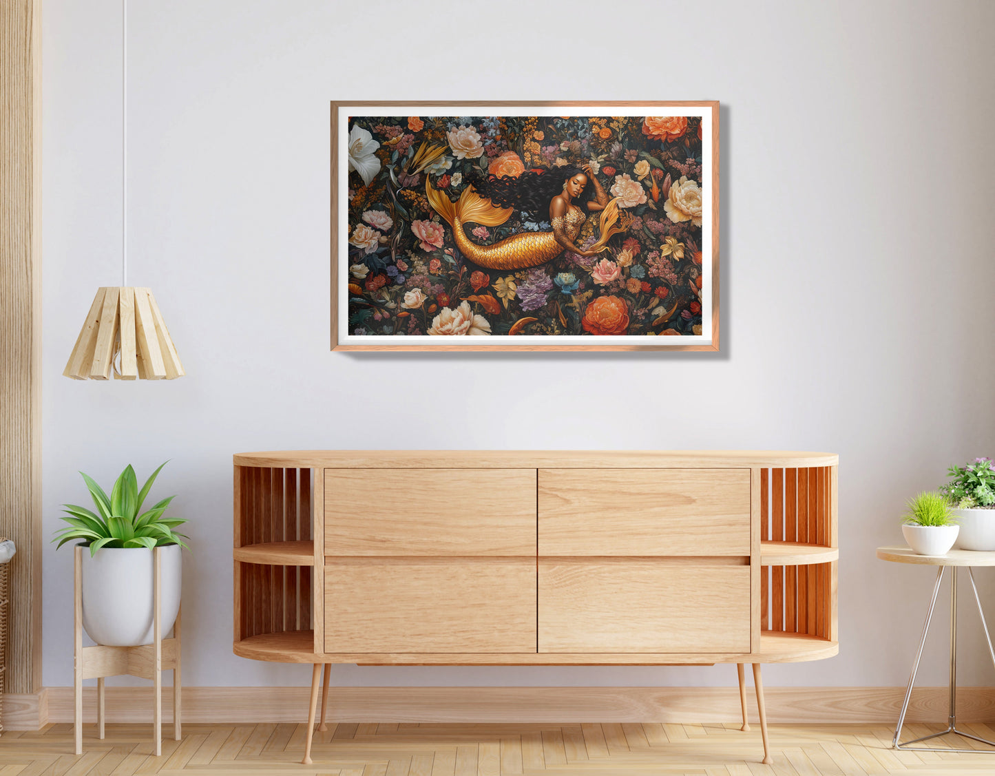 Black Mermaid Dark Floral African American canvas print view 80