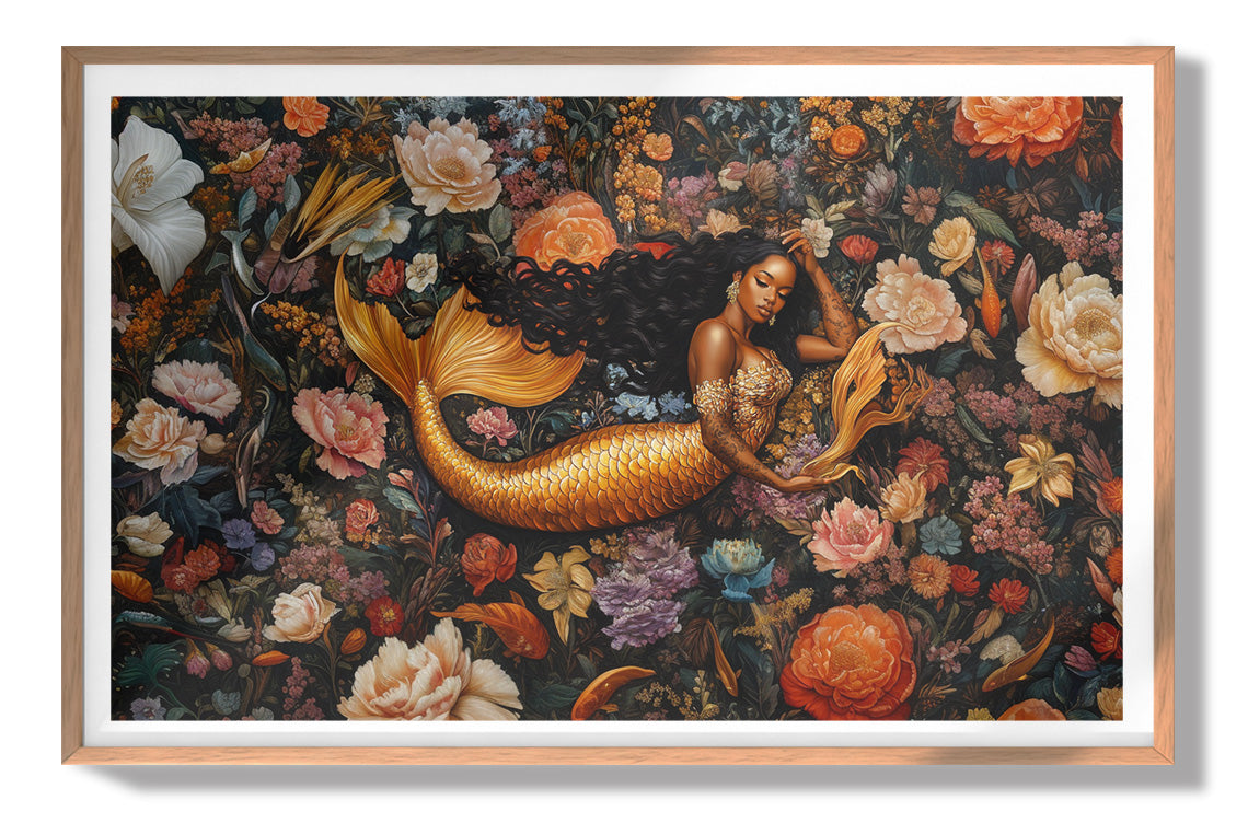 Black Mermaid Dark Floral African American canvas print view 79