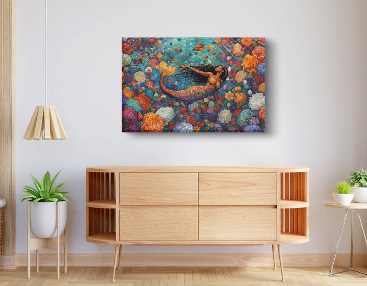 Black Mermaid Coral Reef Wall Art