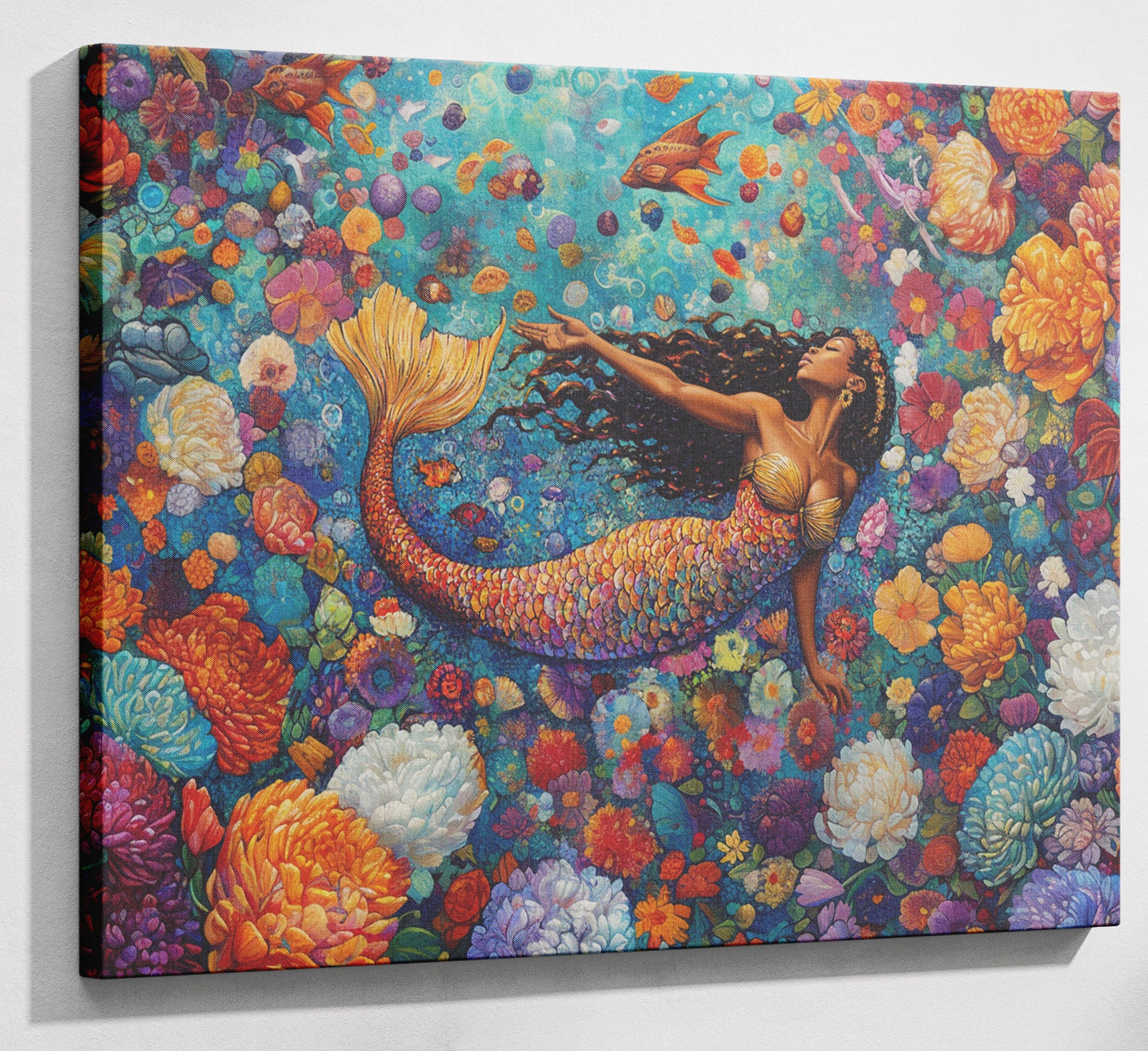 Black Mermaid Coral Reef African American canvas print canvas print with visible wall art format