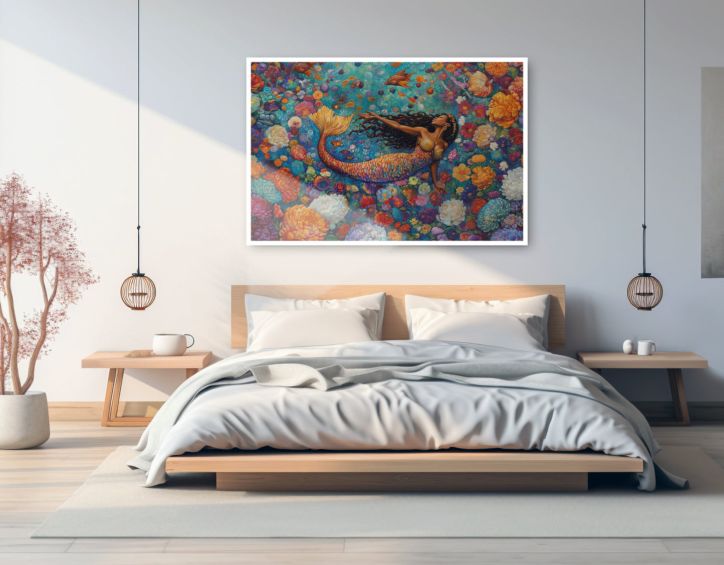 Black Mermaid Coral Reef African American canvas print artwork view