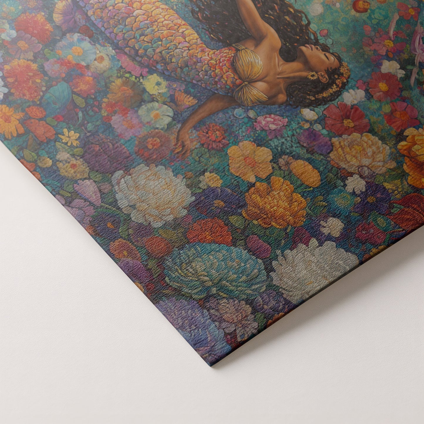 Black Mermaid Coral Reef African American canvas print artwork by MoomZee Artwork