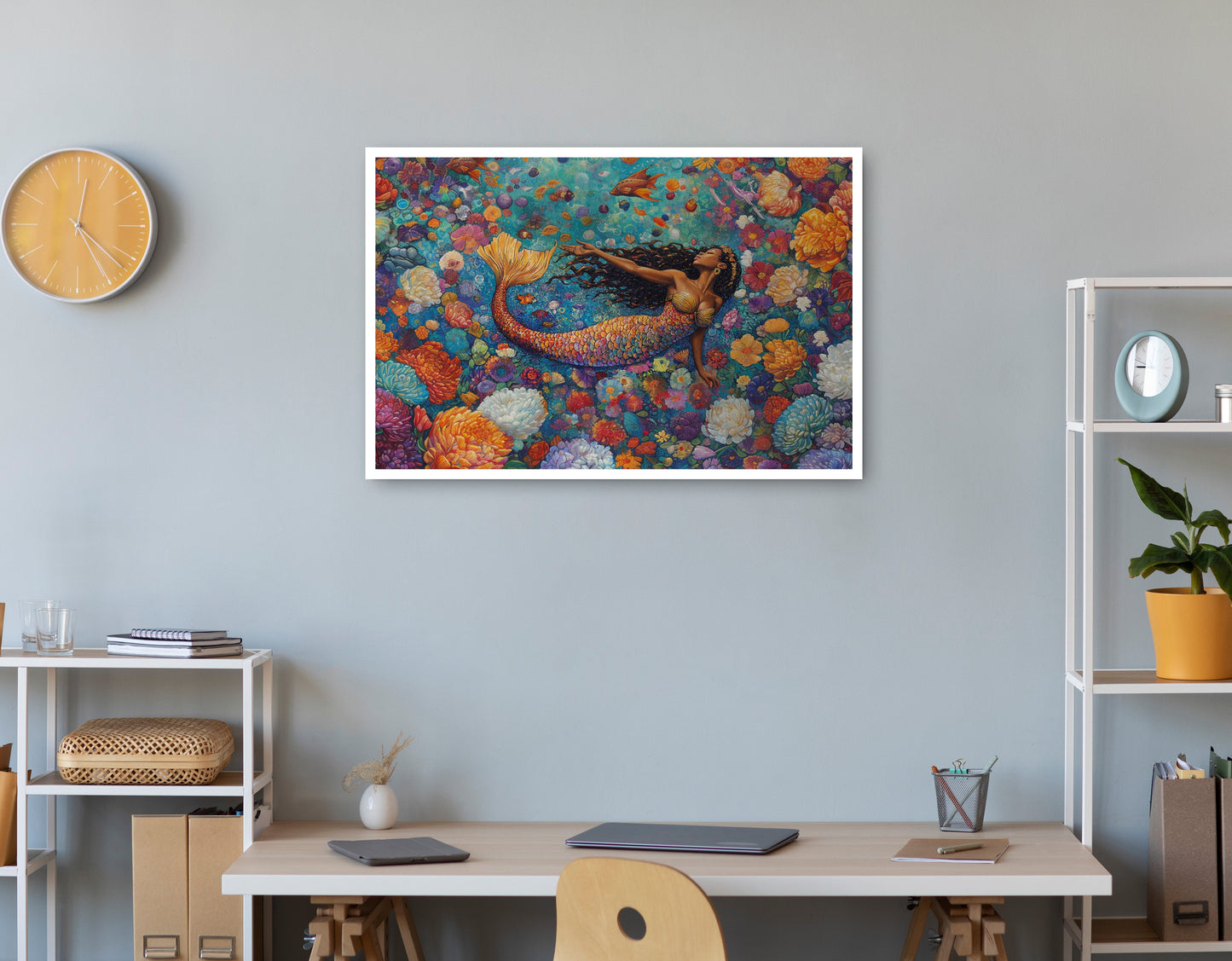 Black Mermaid Coral Reef African American canvas print print view