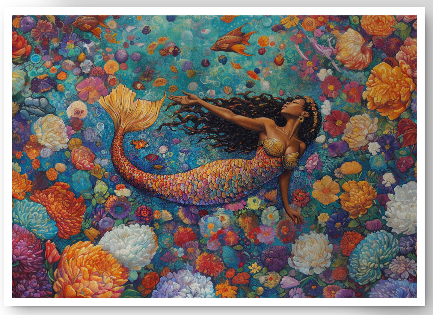 Black Mermaid Coral Reef African American canvas print by MoomZee Artwork