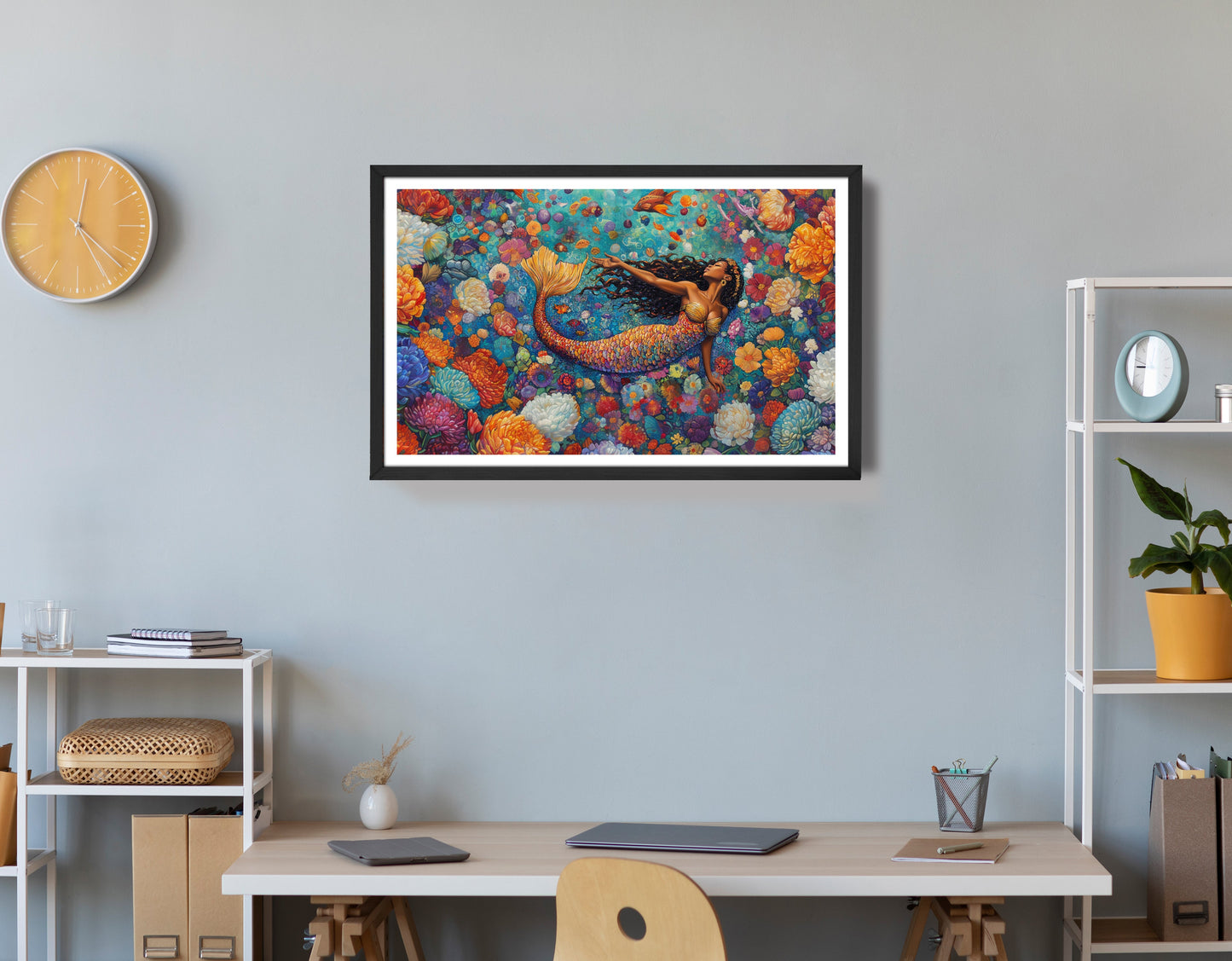 Black Mermaid Coral Reef African American canvas print view 72