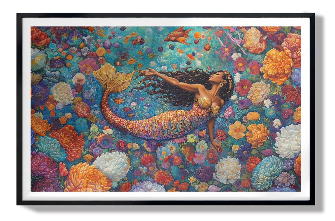 Black Mermaid Coral Reef African American canvas print view 67
