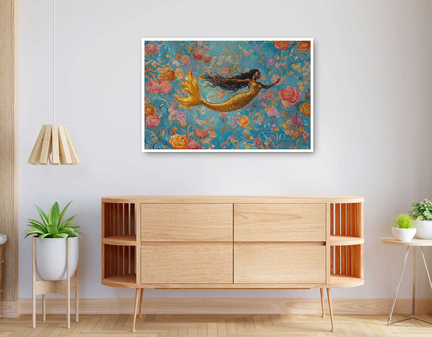 Alternate view of Black Mermaid Turquoise Floral African American canvas print