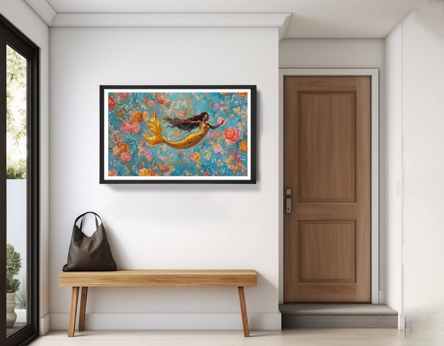Black Mermaid Turquoise Floral African American canvas print view 71