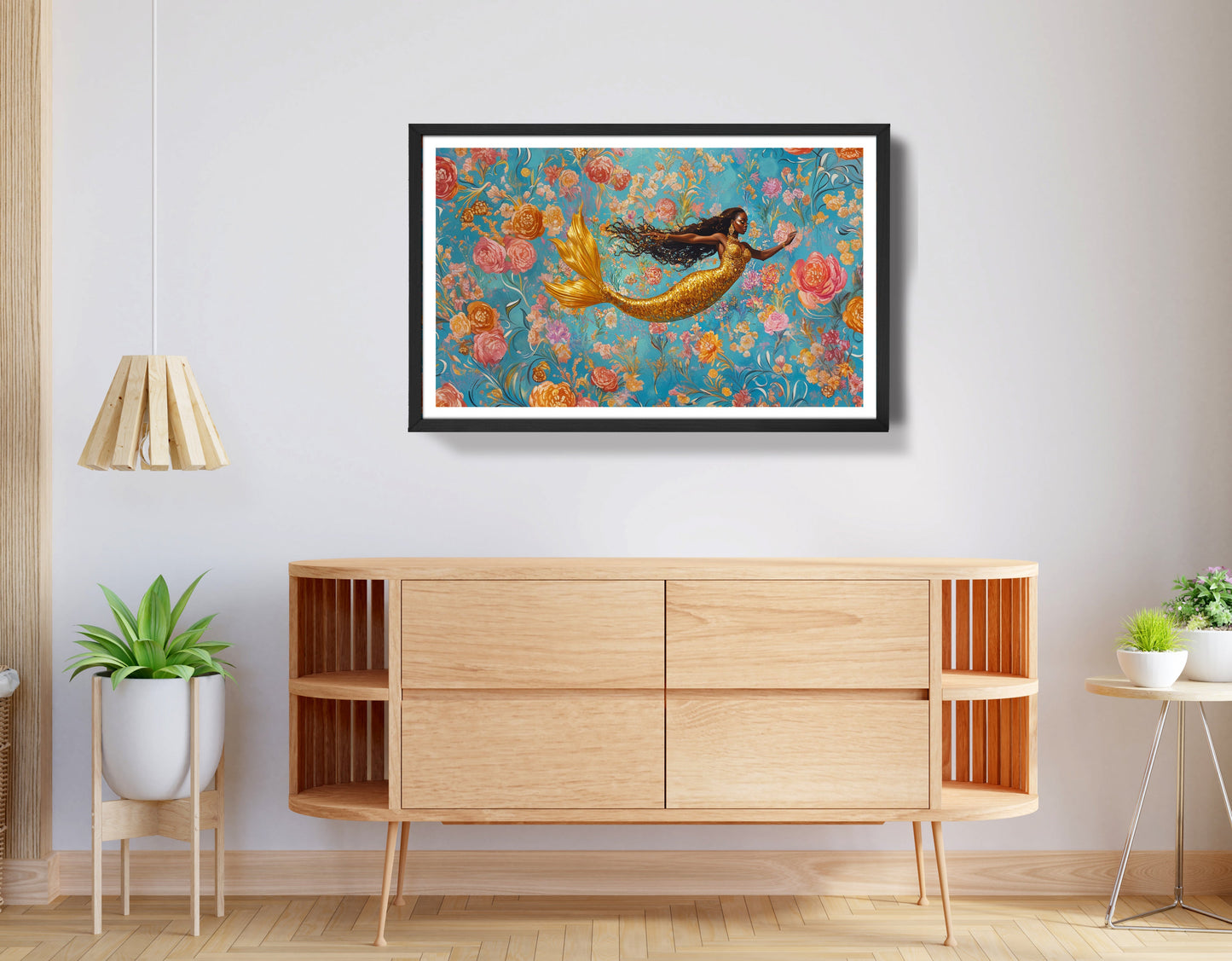 Black Mermaid Turquoise Floral African American canvas print view 68