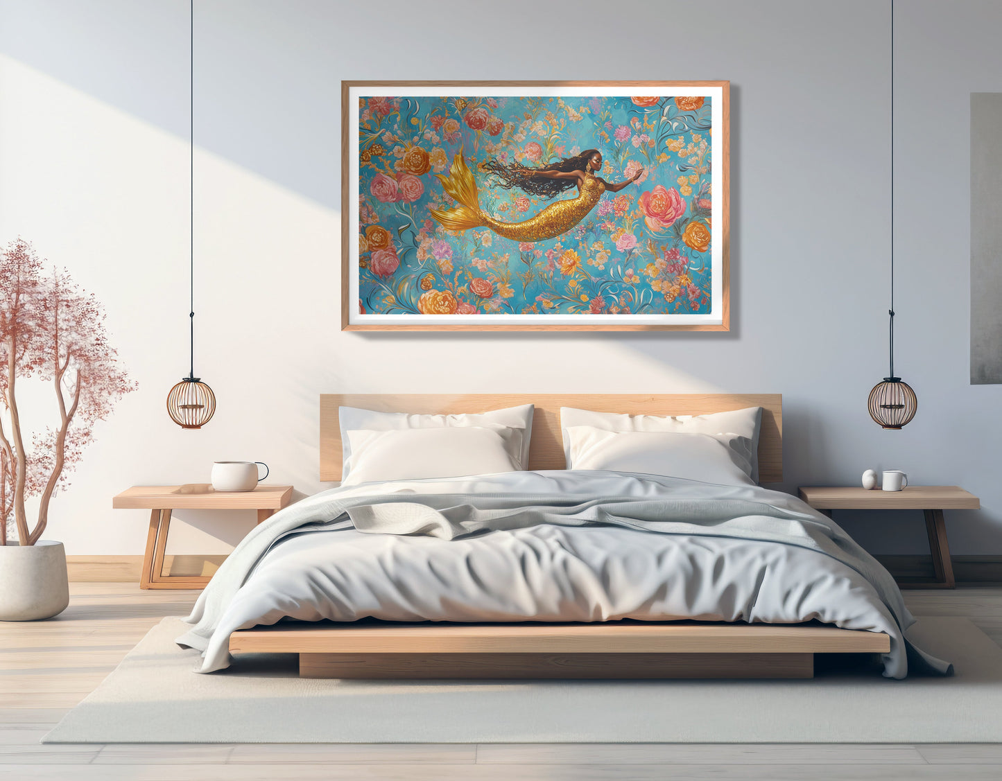 Black Mermaid Turquoise Floral African American canvas print view 81