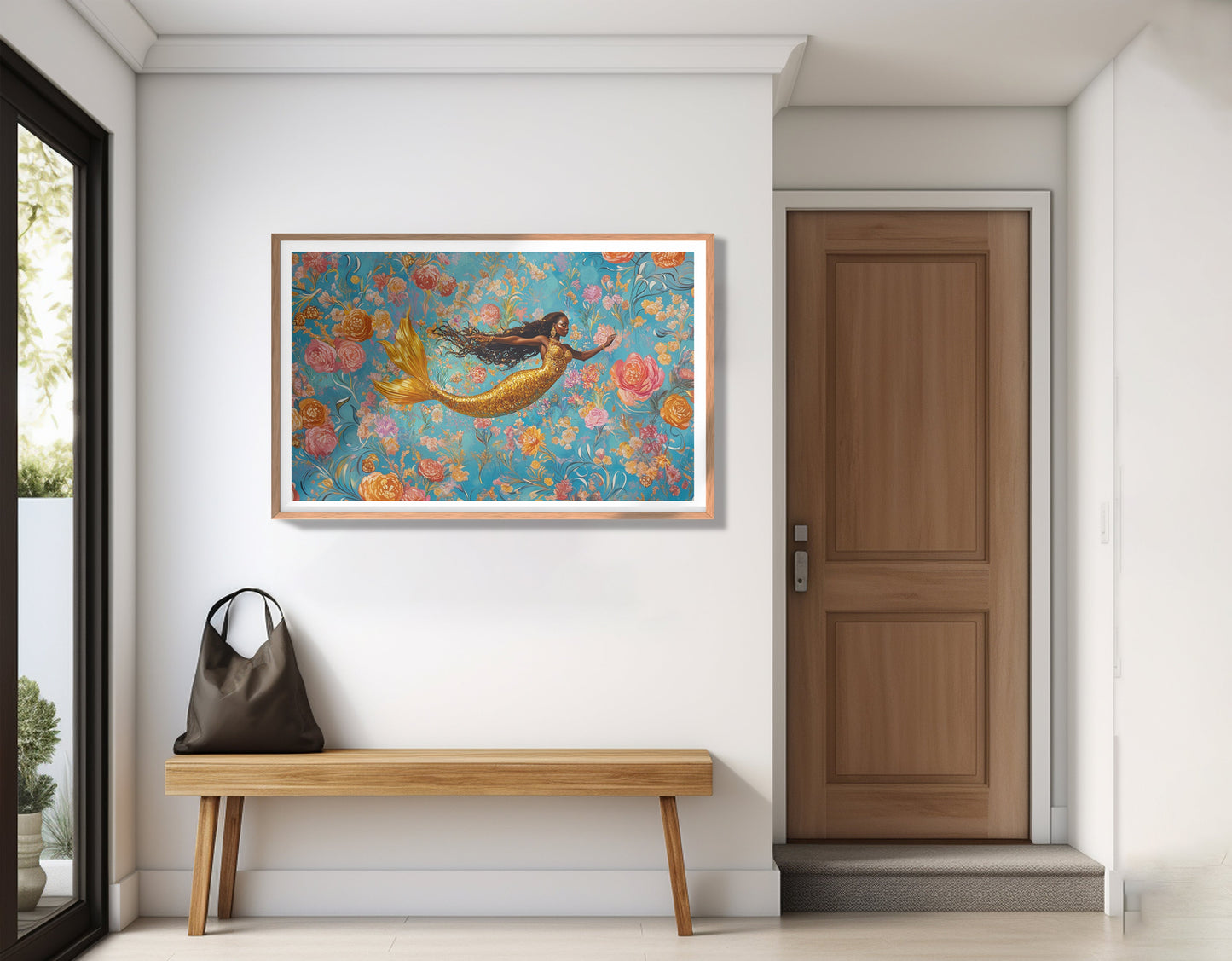 Black Mermaid Turquoise Floral African American canvas print view 83