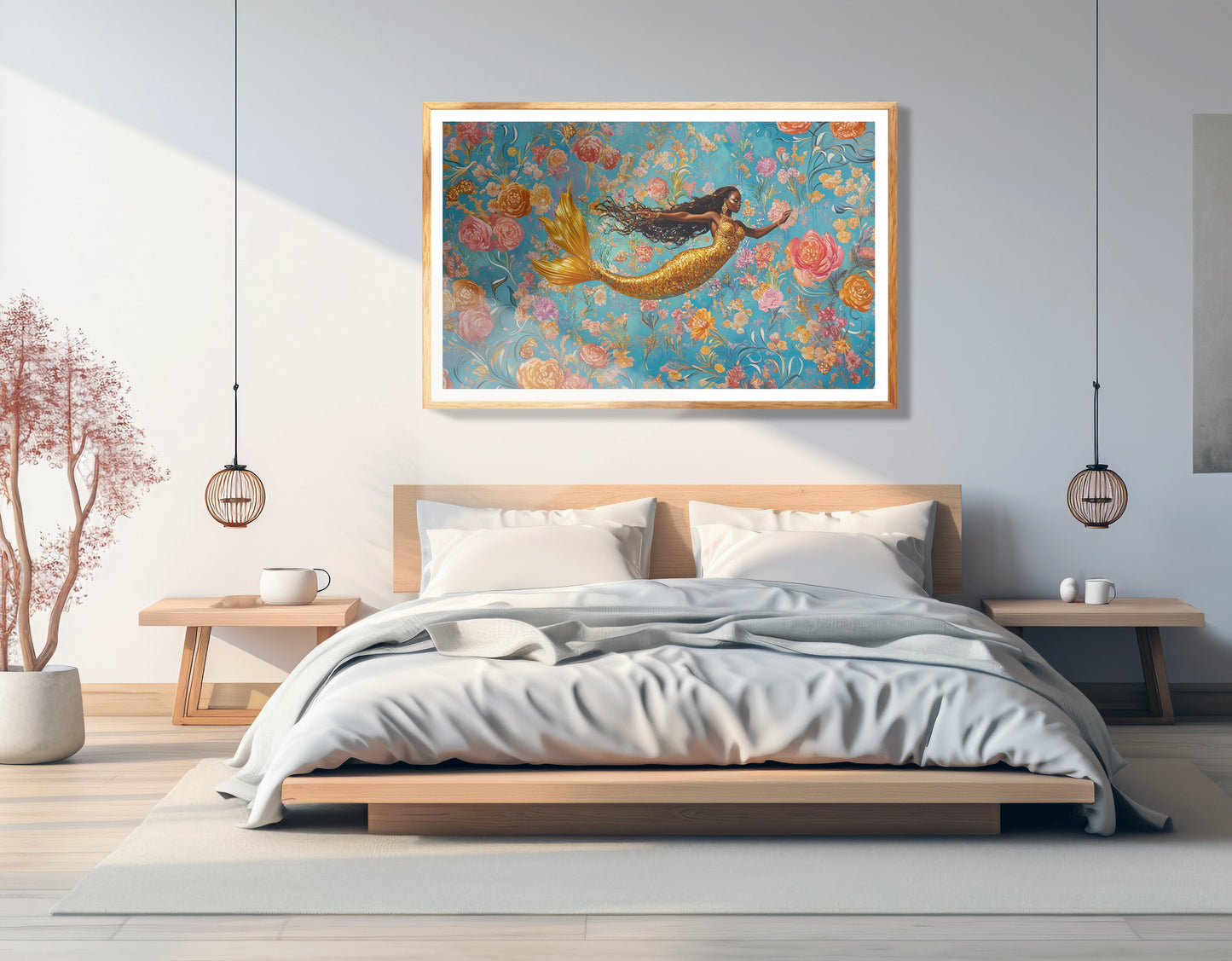 Black Mermaid Turquoise Floral African American canvas print view 75