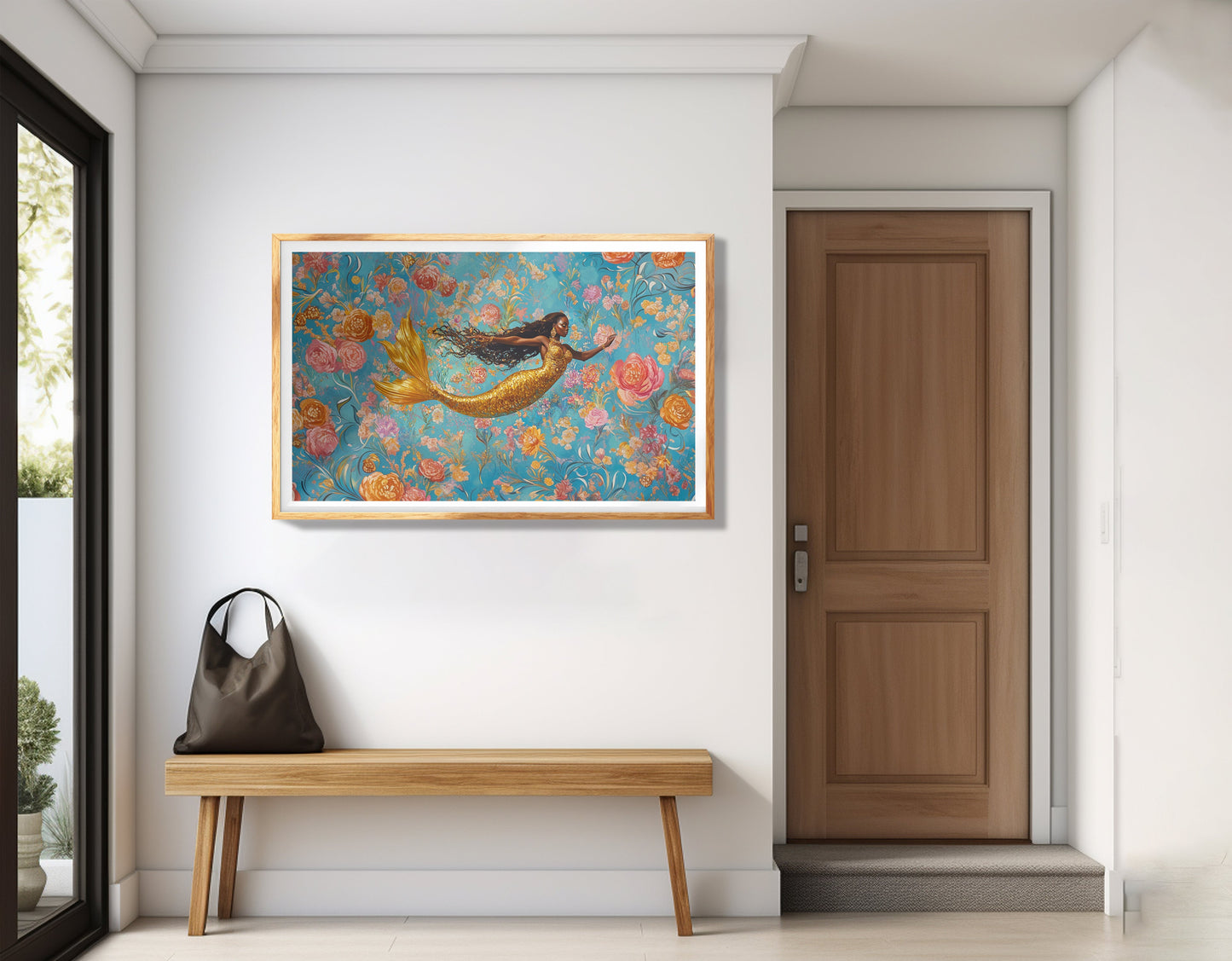 Black Mermaid Turquoise Floral African American canvas print view 77
