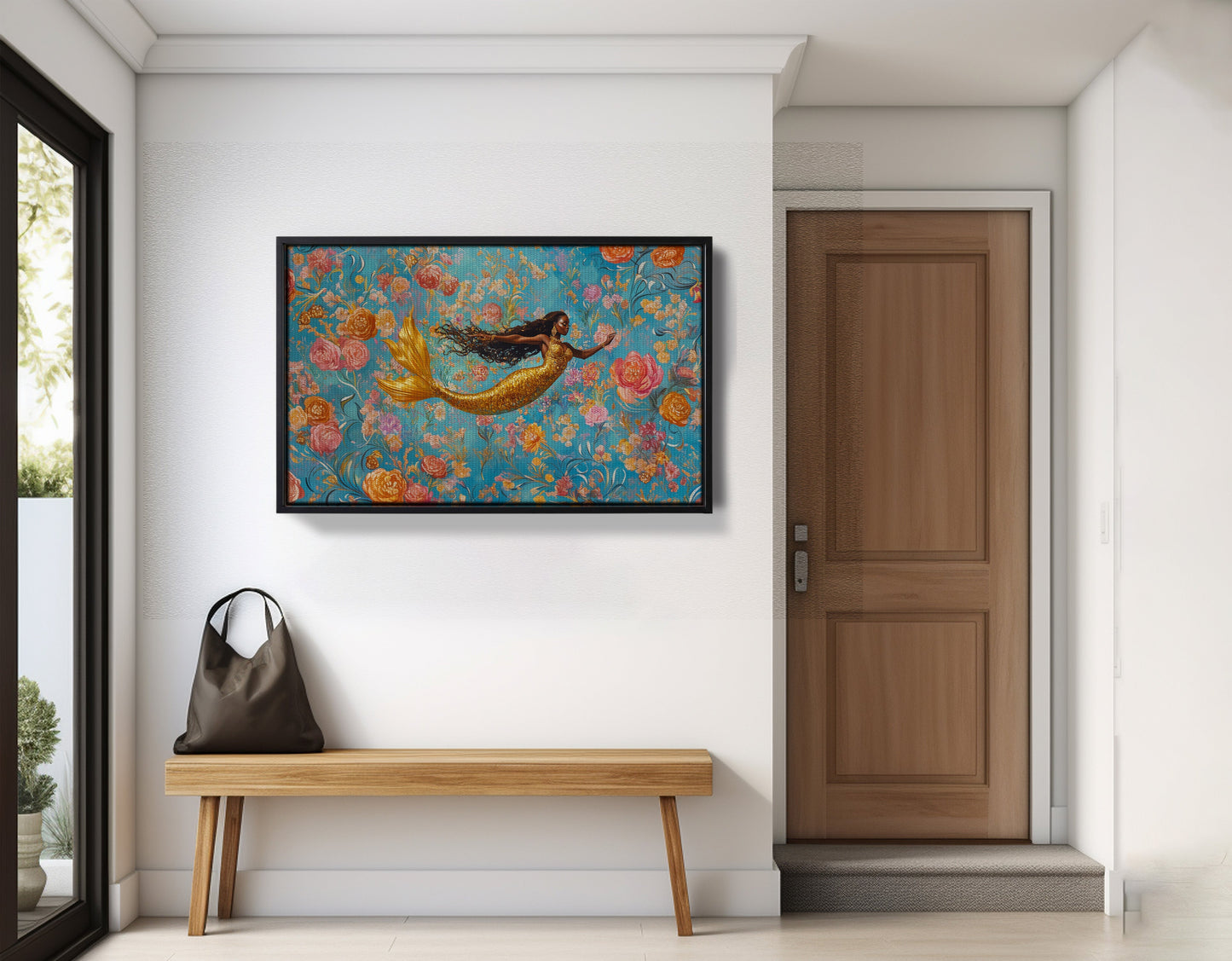 Black Mermaid Turquoise Floral African American canvas print view 29