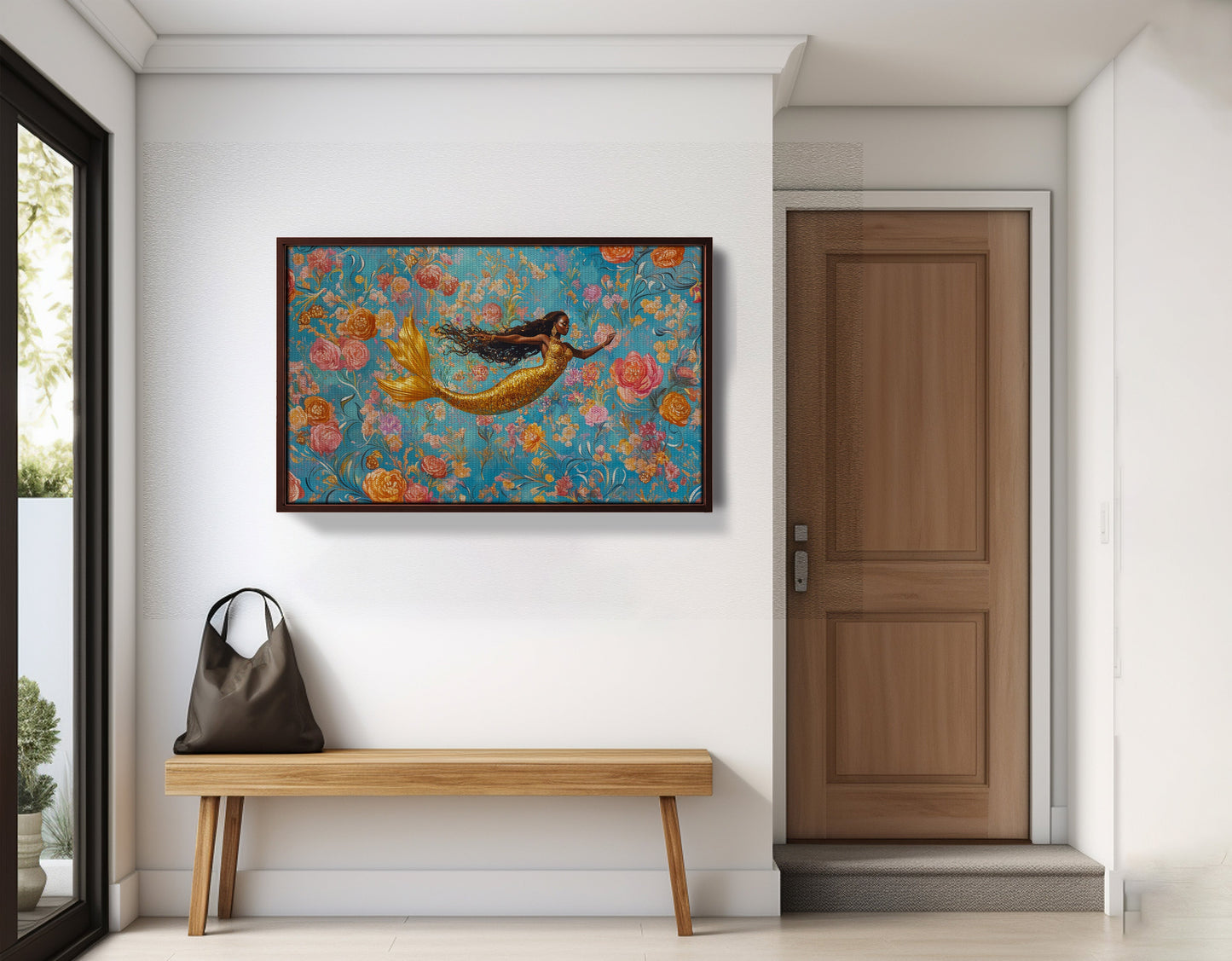 Black Mermaid Turquoise Floral African American canvas print view 35
