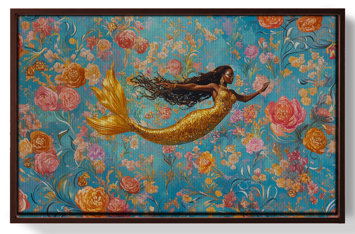 Black Mermaid Turquoise Floral African American canvas print view 31
