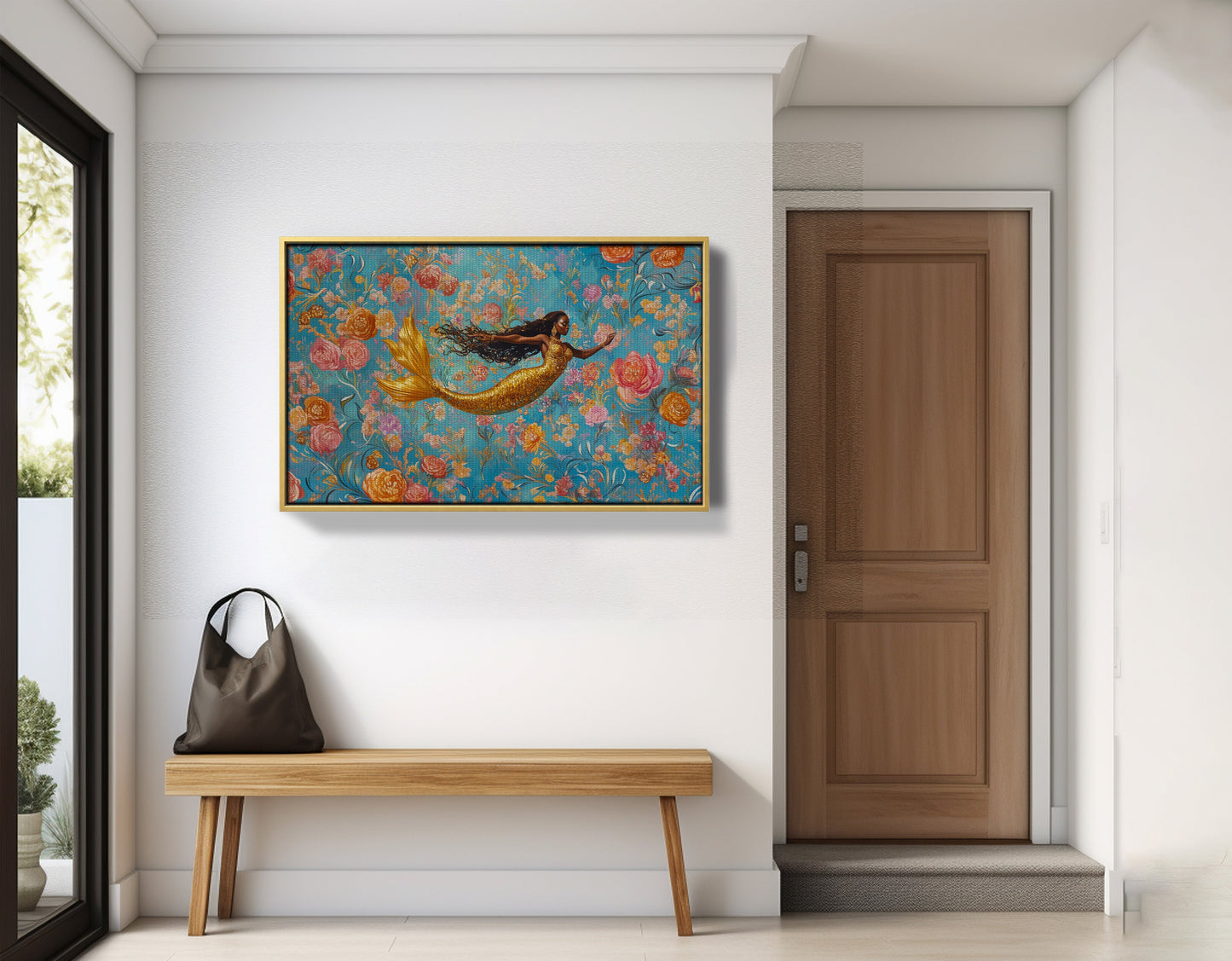 Black Mermaid Turquoise Floral African American canvas print view 41
