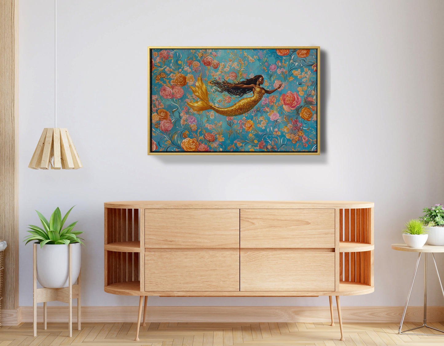 Black Mermaid Turquoise Floral African American canvas print view 38