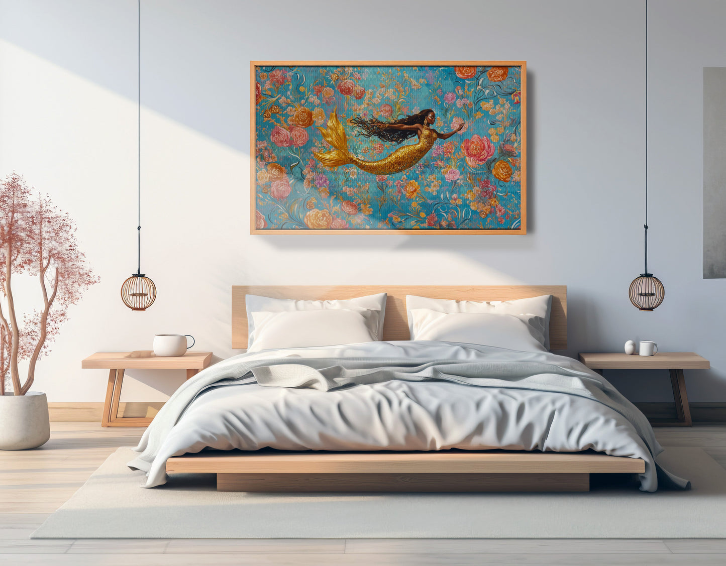 Black Mermaid Turquoise Floral African American canvas print view 45