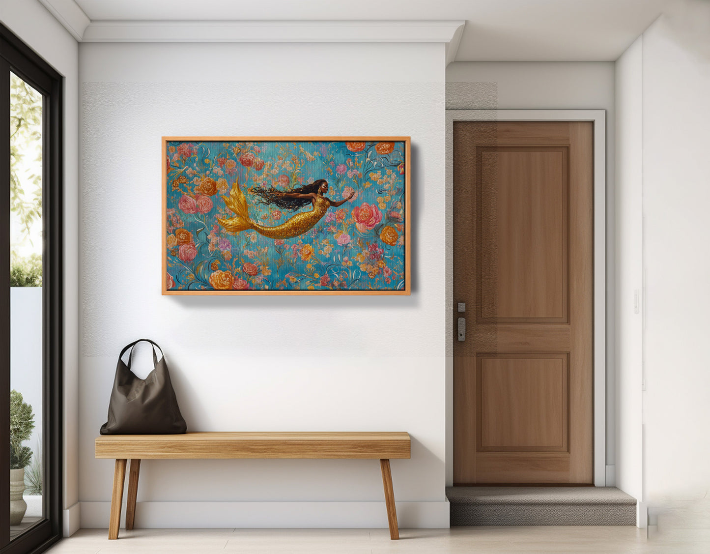 Black Mermaid Turquoise Floral African American canvas print view 47