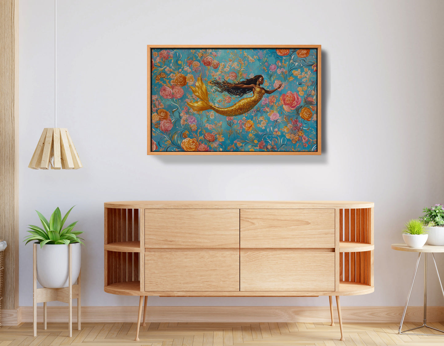Black Mermaid Turquoise Floral African American canvas print view 44
