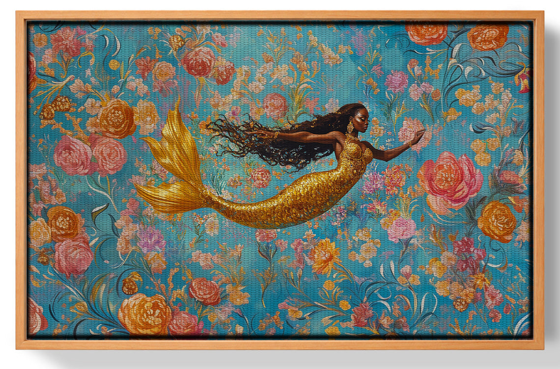 Black Mermaid Turquoise Floral African American canvas print view 43