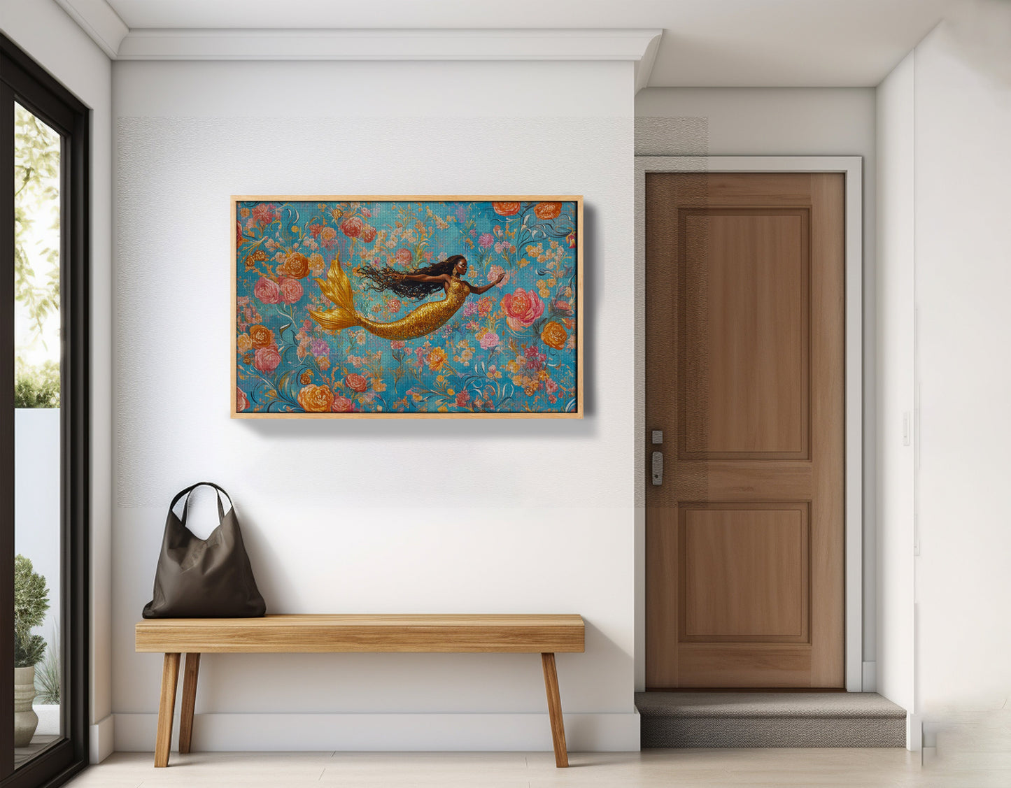 Black Mermaid Turquoise Floral African American canvas print view 53