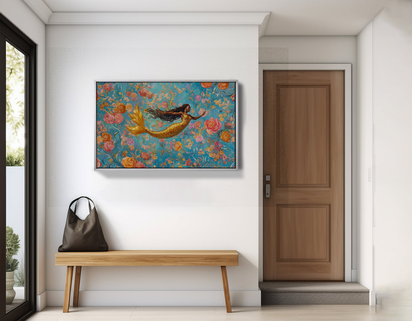 Black Mermaid Turquoise Floral African American canvas print view 59