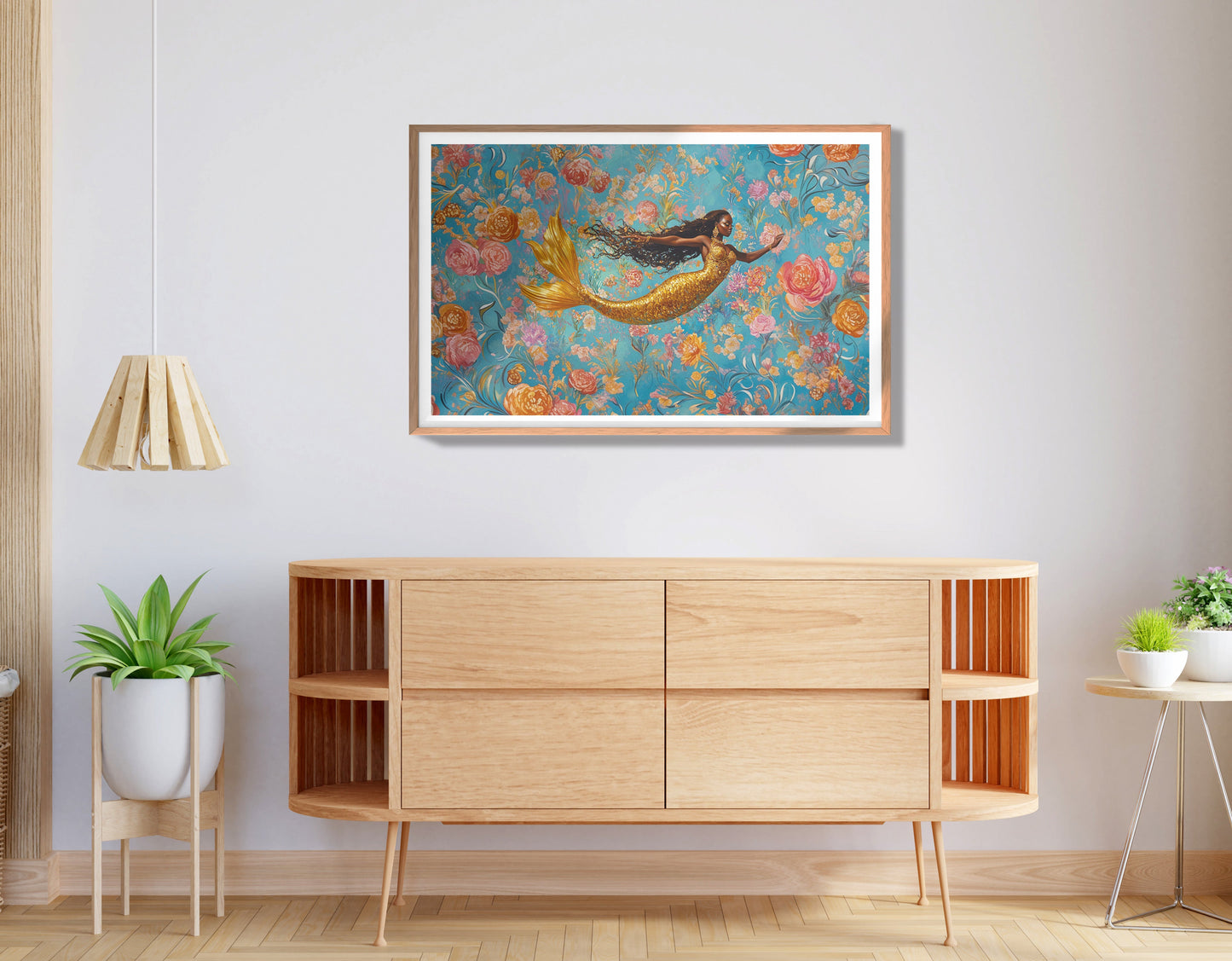 Black Mermaid Turquoise Floral African American canvas print view 80