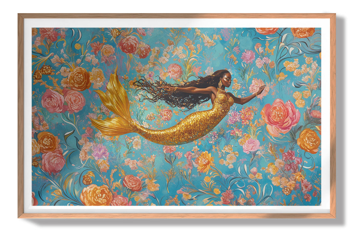 Black Mermaid Turquoise Floral African American canvas print view 79