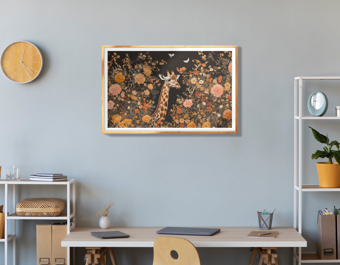 Giraffe Rose Floral Black African American canvas print view 78