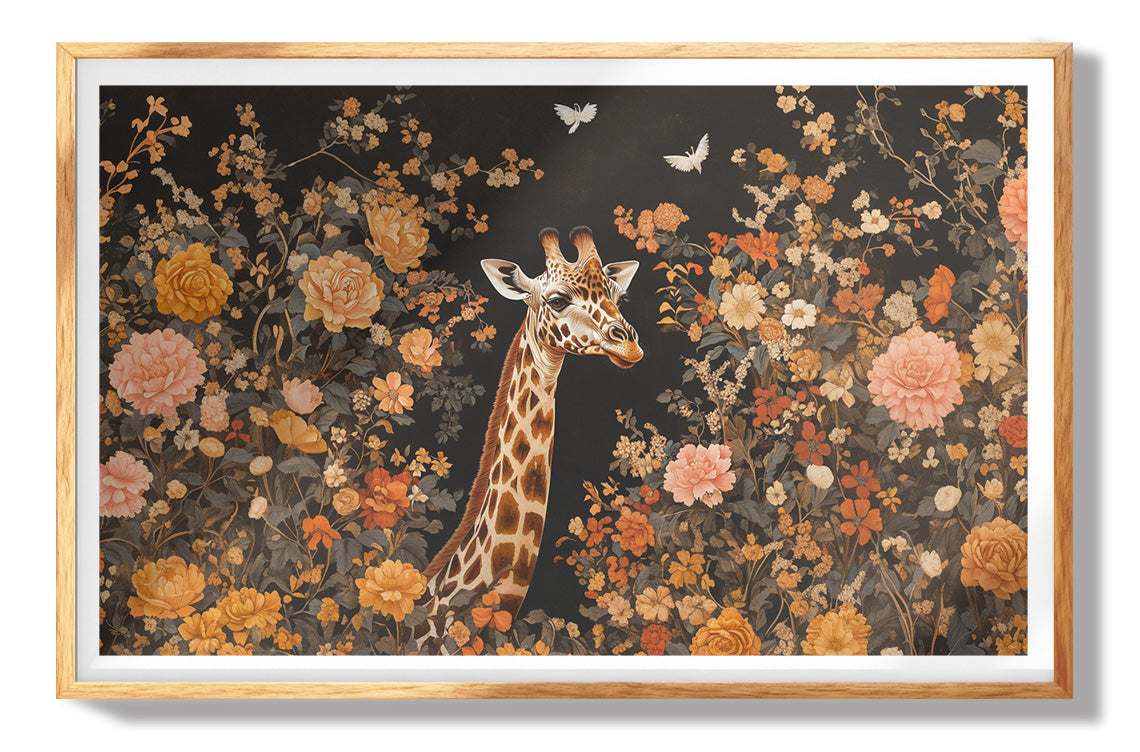 Giraffe Rose Floral Black African American canvas print view 73