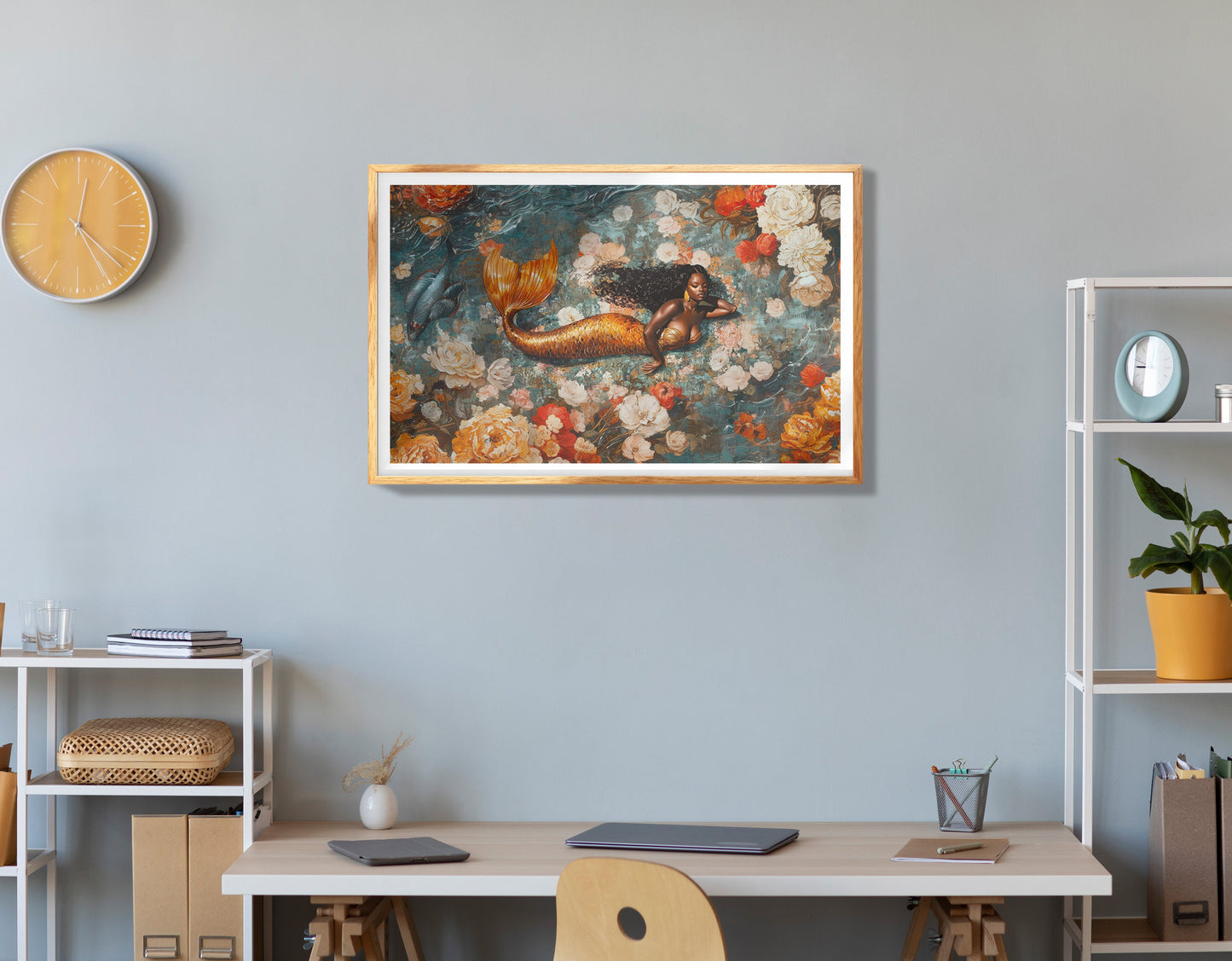 Black Mermaid Floral Fantasy African American canvas print view 78