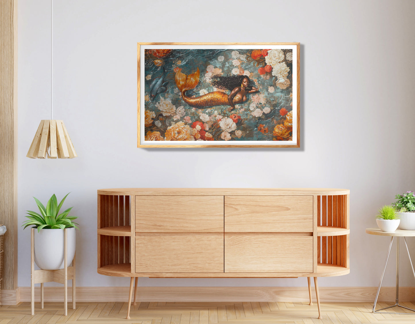 Black Mermaid Floral Fantasy African American canvas print view 74