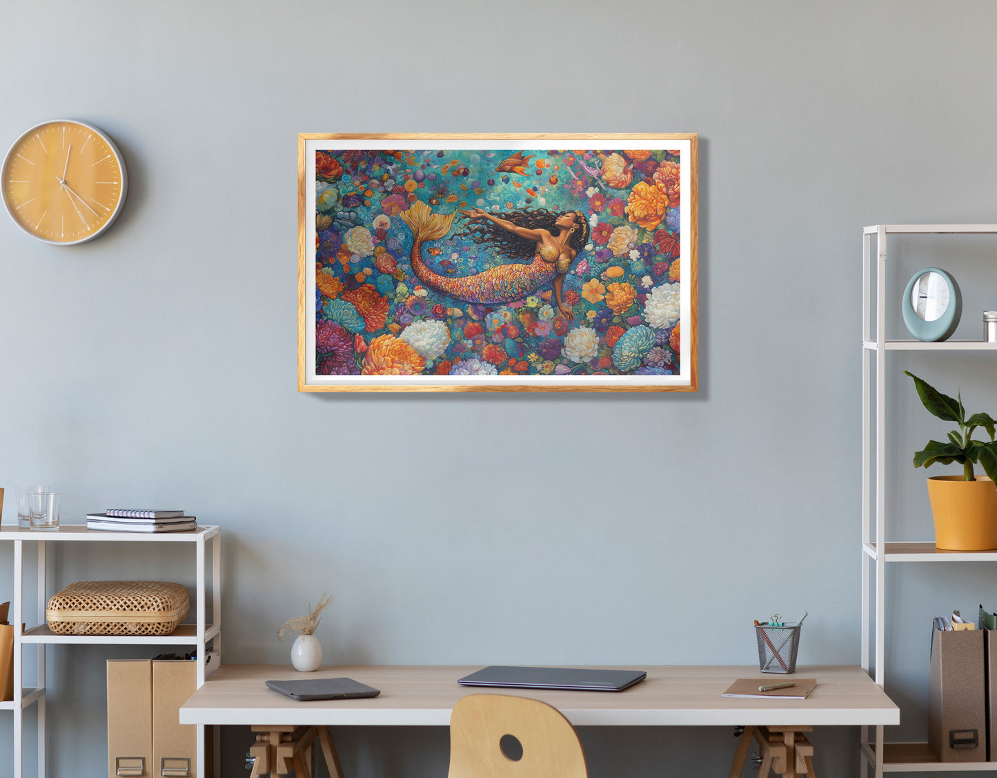 Black Mermaid Dark Floral African American canvas print view 78