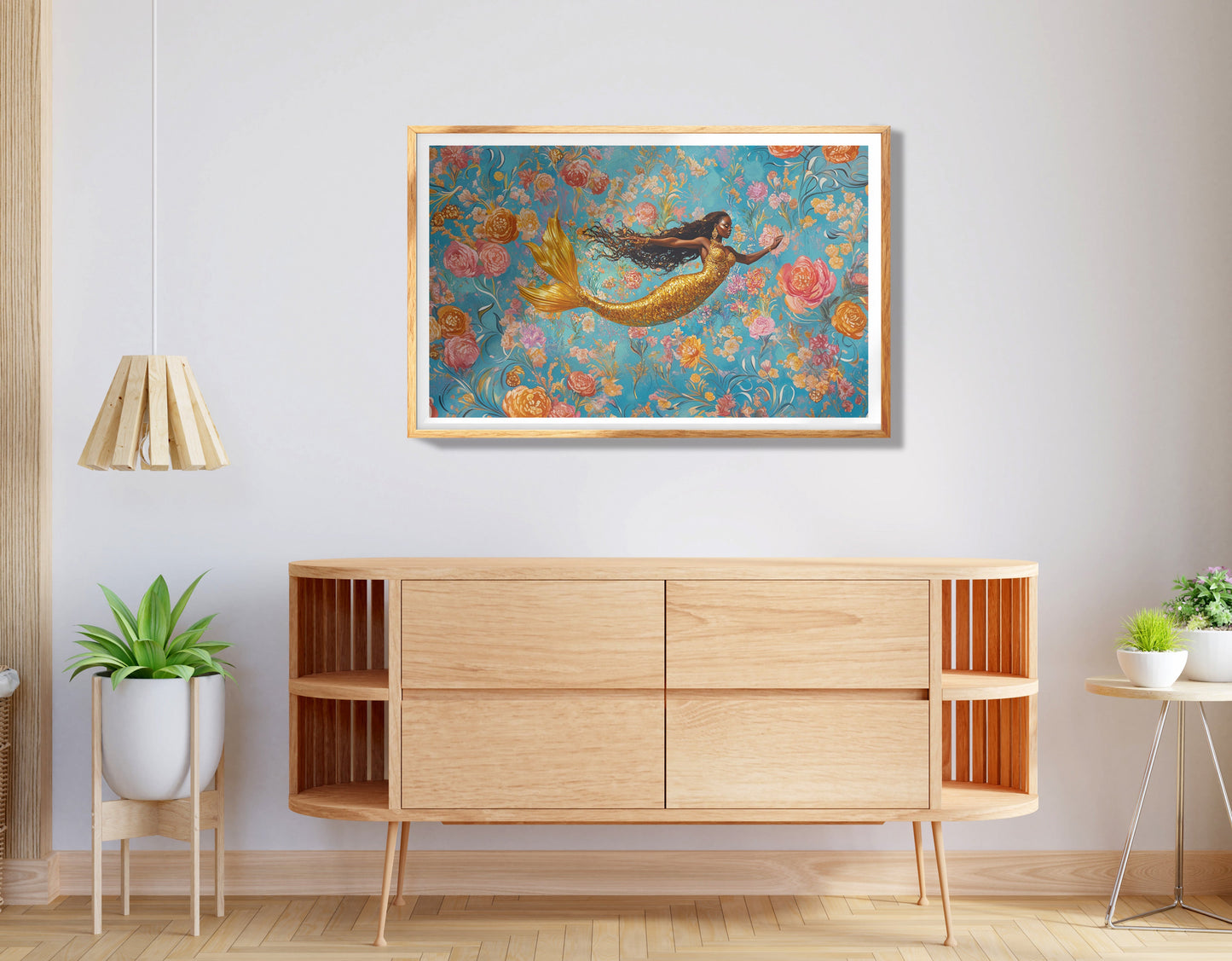 Black Mermaid Turquoise Floral African American canvas print view 74