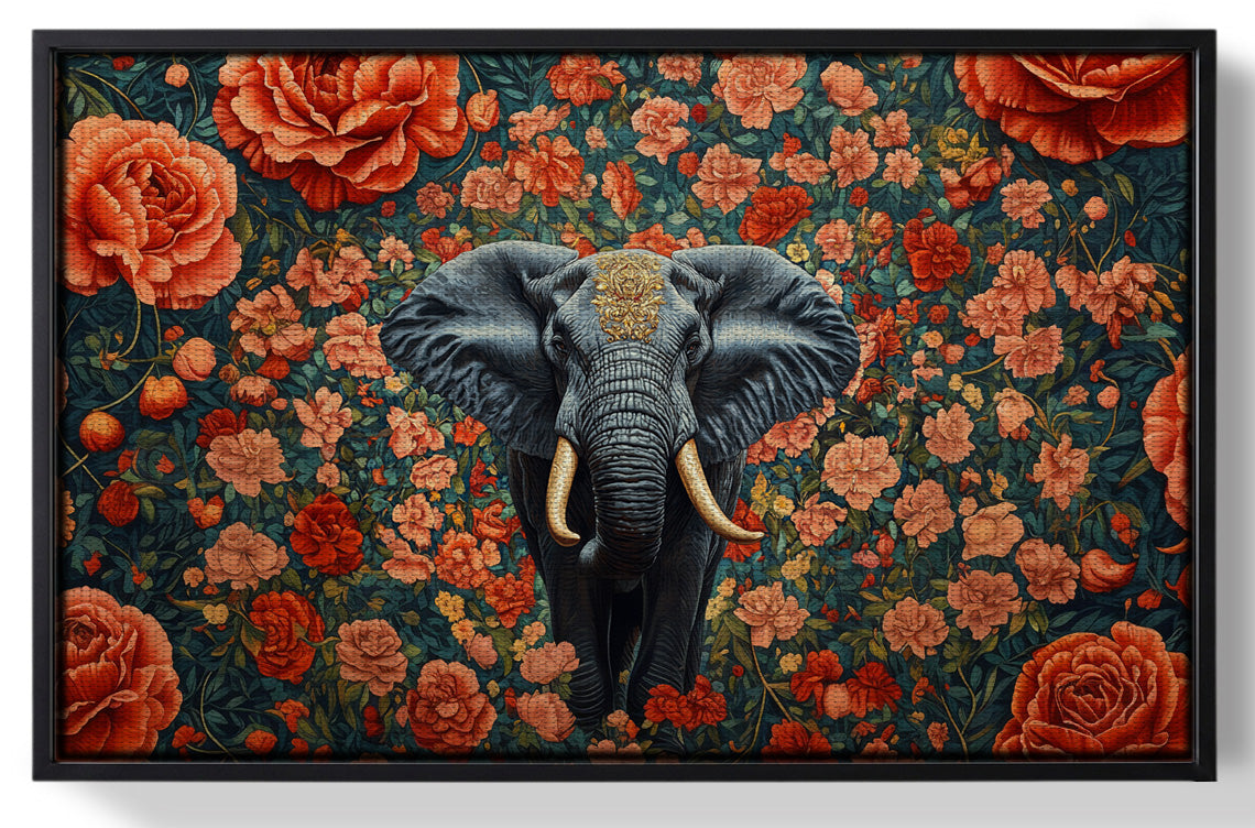 Framed Elephant Rose Floral African American canvas print for home decor