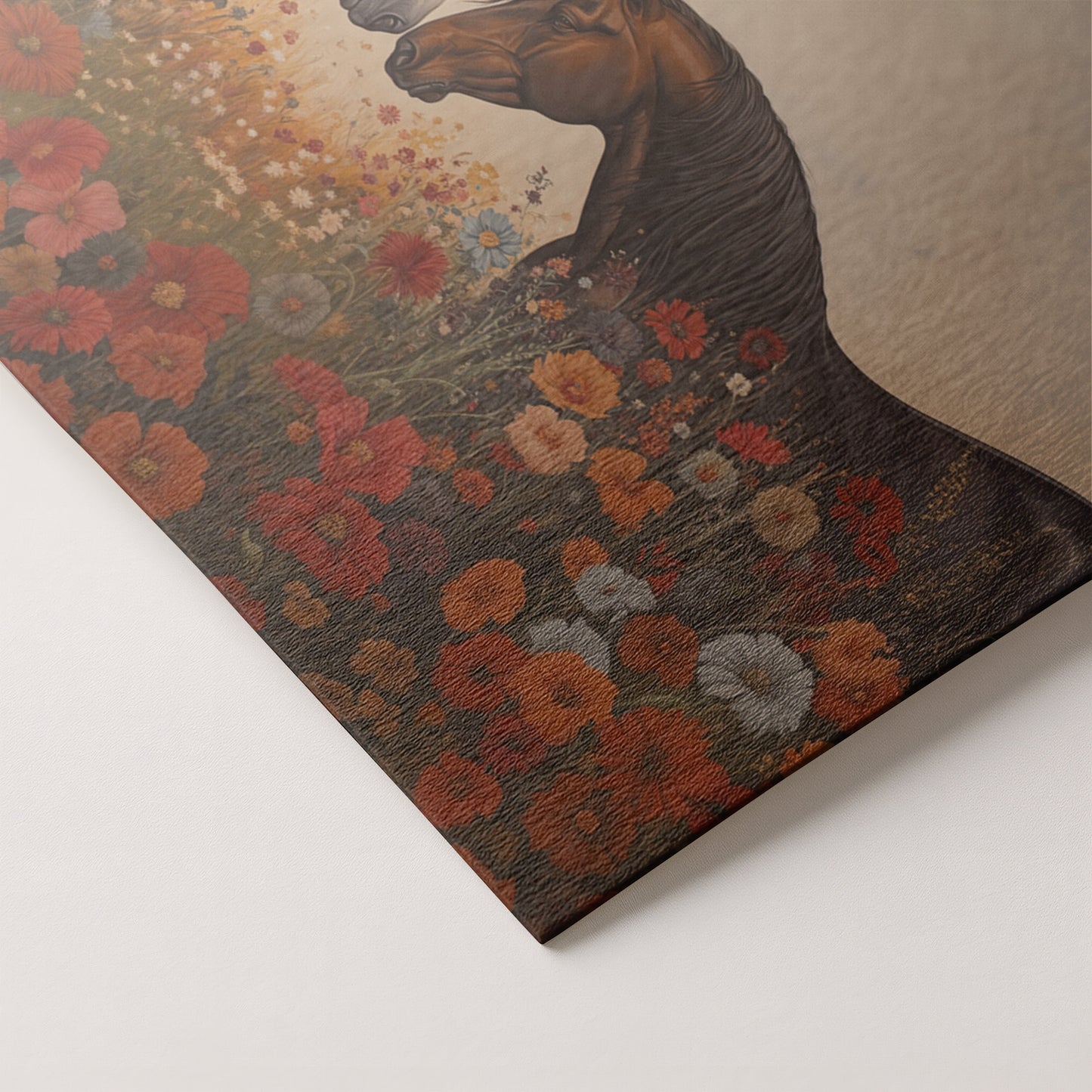 Horse Floral Meadow Black African American canvas print artwork by MoomZee Artwork