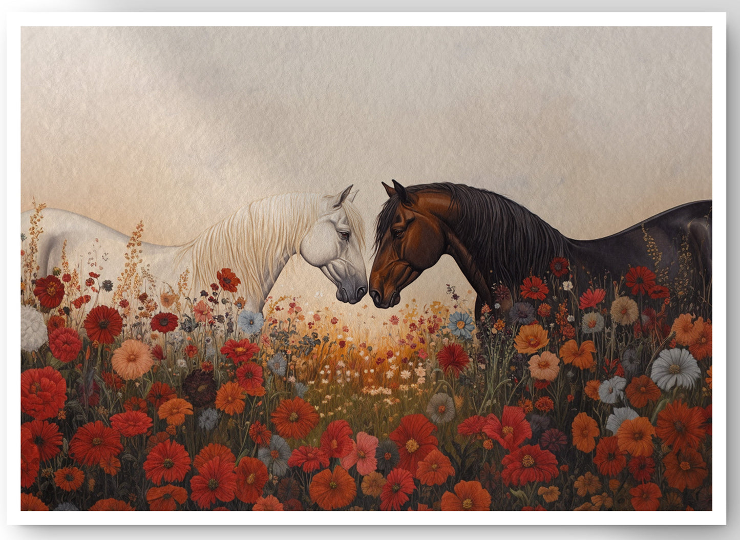 Horse Floral Meadow Black African American canvas print by MoomZee Artwork