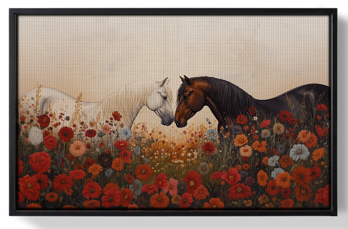 Framed Horse Floral Meadow Black African American canvas print for home decor