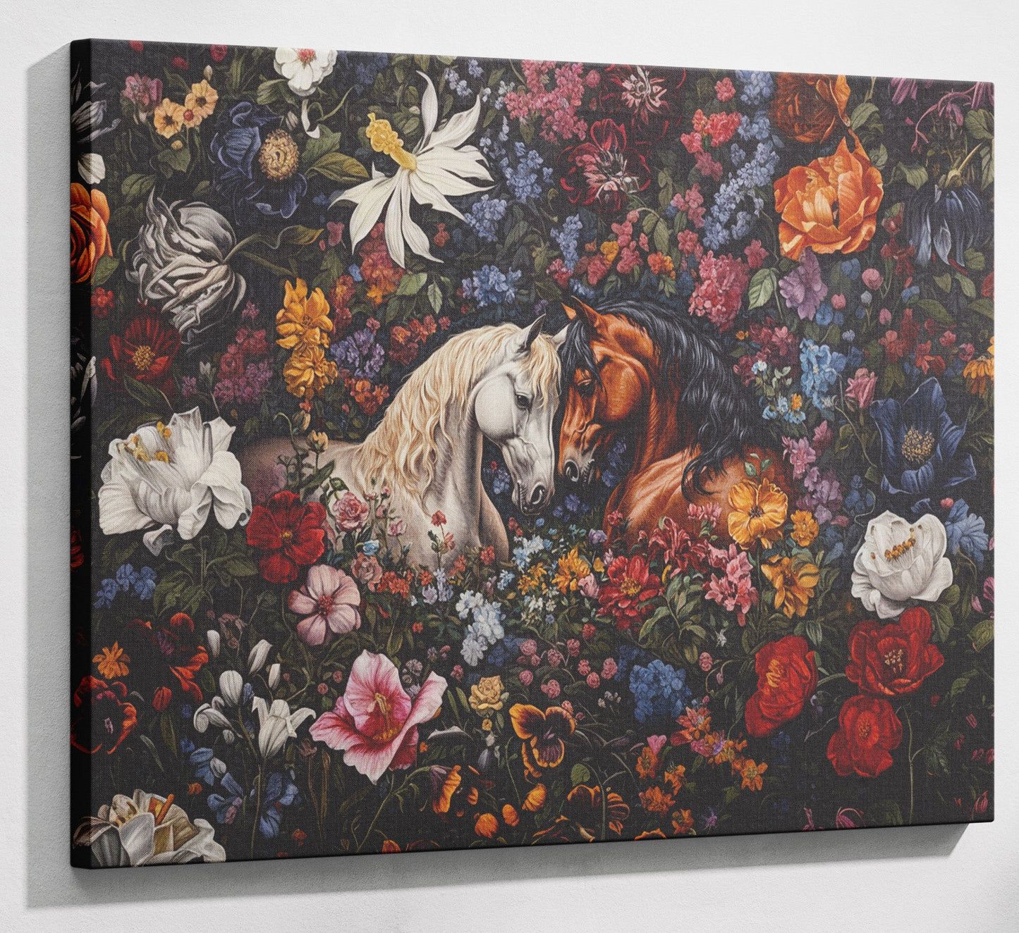 White Horse Floral Black African American canvas print canvas print with visible wall art format