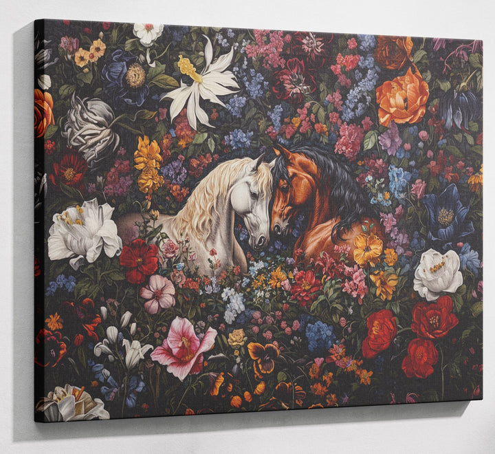 White Horse Floral Black African American canvas print canvas print with visible wall art format