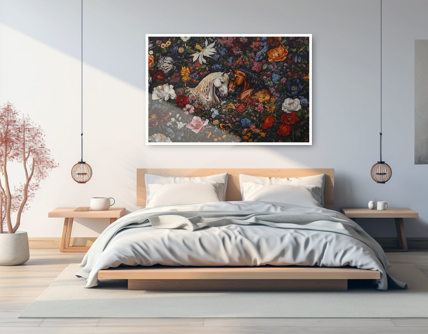 White Horse Floral Black African American canvas print artwork view