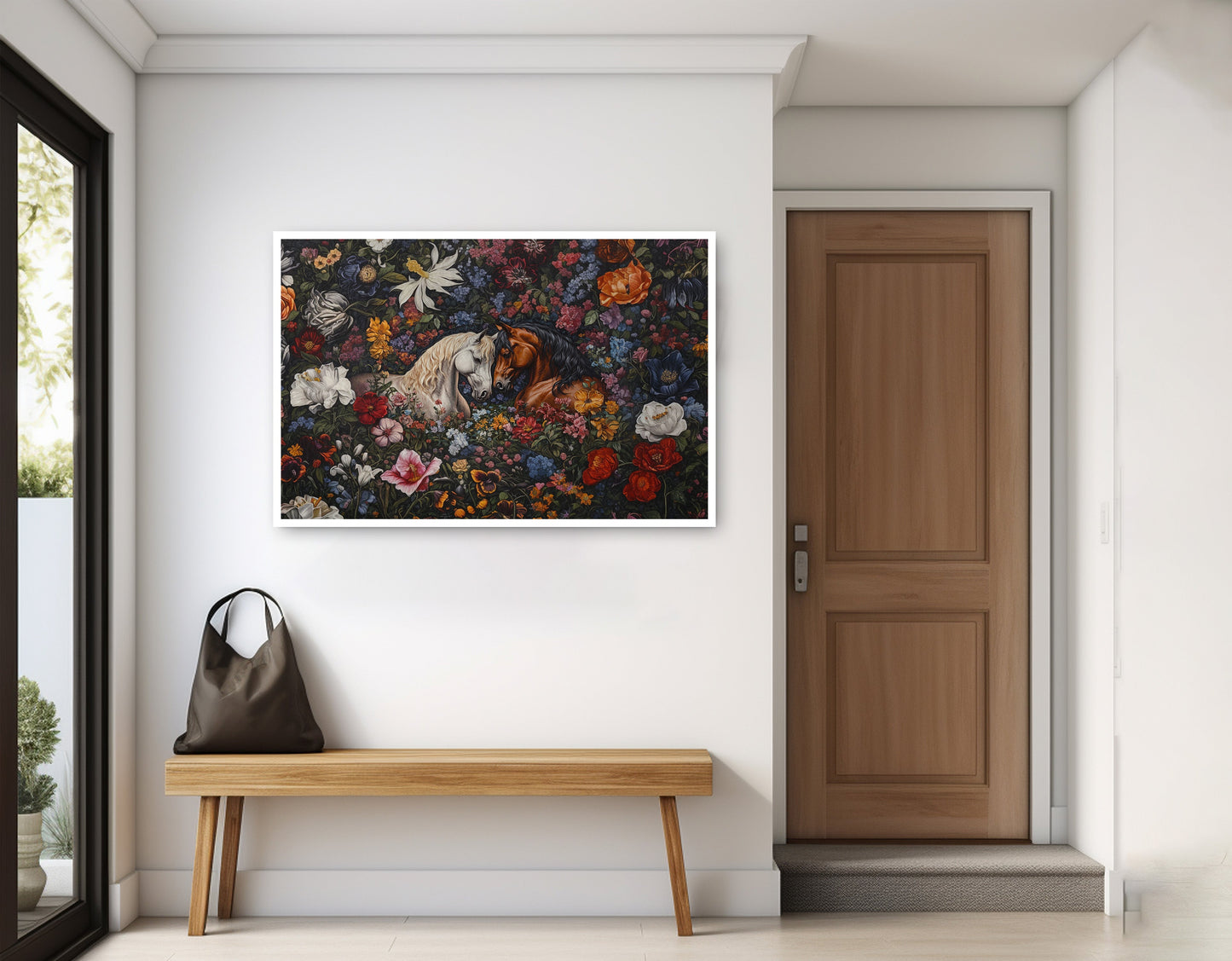 White Horse Floral Black African American canvas print home decor view